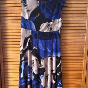 Dress Barn Black and Blue Floral Midi Dress